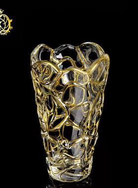 欧式创意现代客厅鲜花装饰摆件描金水晶家用玻璃插花水培透明花瓶