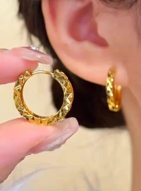 s925银针耳饰金色碎扣爆