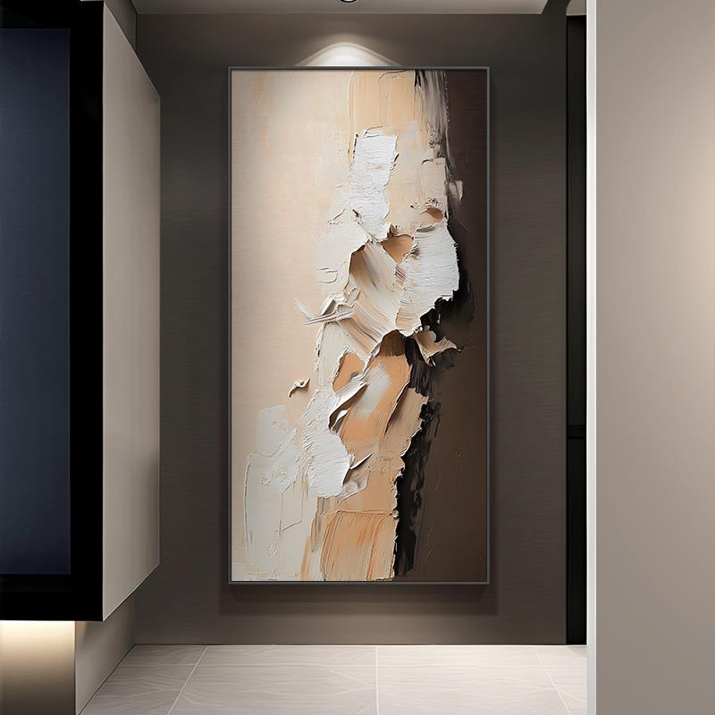 大芬村油画入户玄关装饰画抽象简约走廊过道挂画肌理立体竖版壁画
