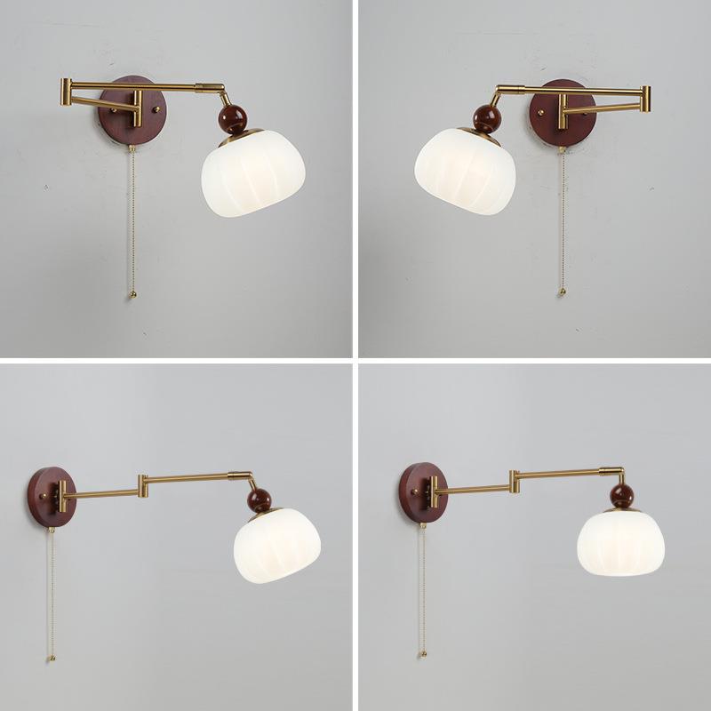 中古风卧室床头壁灯可位移摇臂灯奶油风折叠伸缩书房学习用阅读灯