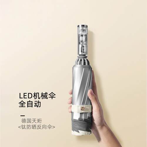 LED灯全自动伞反向折叠雨伞防风防晒钛银遮阳晴雨伞两用安全制定