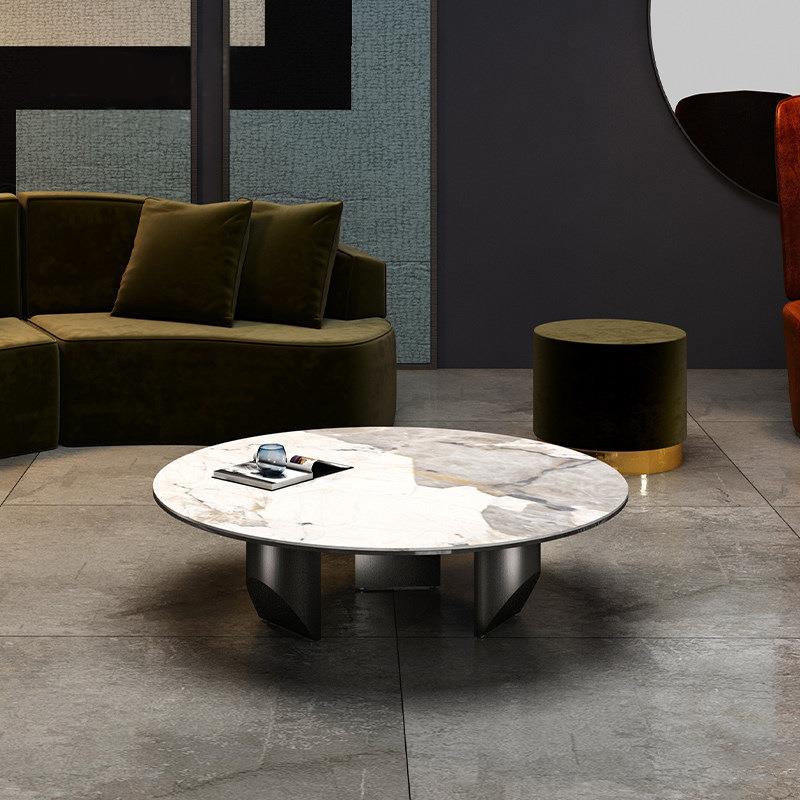 意式轻奢石岩板茶几客厅家用圆形小户型不锈钢脚茶桌酒店别墅茶几