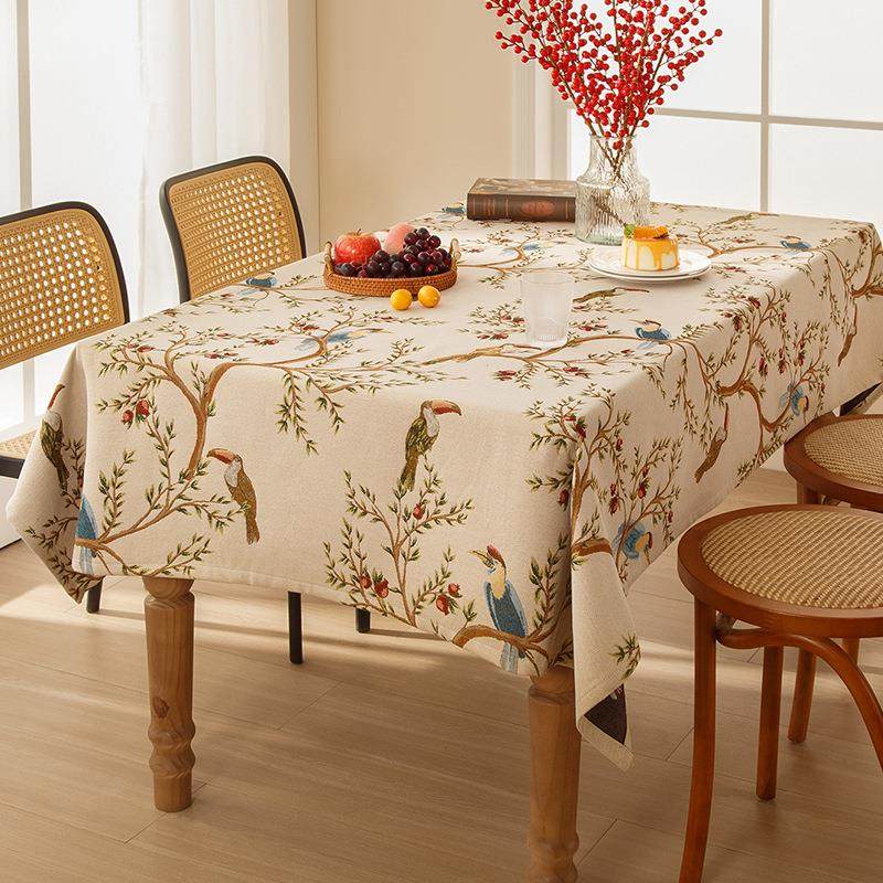 美式轻奢花鸟提花加厚桌布家用布料雪尼尔防水防油茶几餐桌垫,居家布艺,桌布,淘宝优惠券,粉丝福利购,淘宝优惠卷