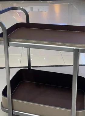 家用移动沙发边几马鞍客厅置物架床头柜带轮小推车皮轻奢角几茶几