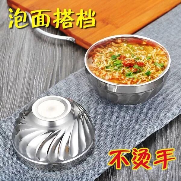 碗不锈钢碗家用儿童食堂碗大号铁碗双层不绣钢碗幼儿园儿童碗