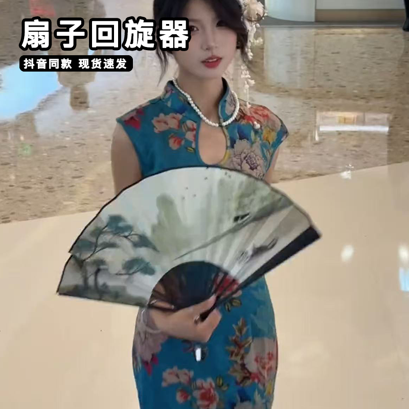 扇子回旋器迷你伸缩扣炫酷飞扇子腰部旋转绕圈飞扇回旋神器转扇子