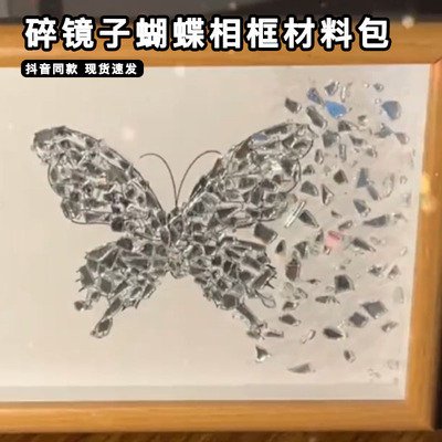 破碎镜子蝴蝶标本相框diy手工全套材料包高级感破镜重圆玻璃拼凑