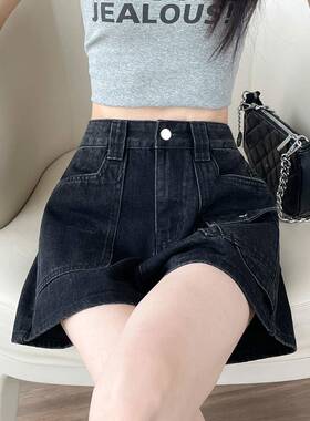 阔黑色高腰牛短裤女季夏薄款2024新款YZ016-80小个子宽松显瘦a字