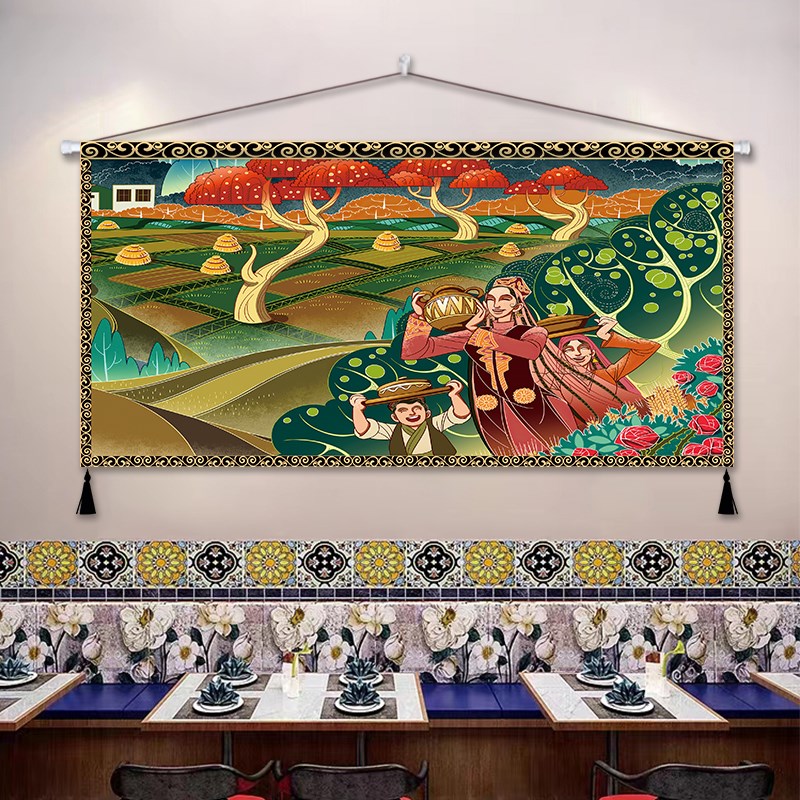 新疆民族特色布艺挂画民宿装饰挂布餐厅酒L店客厅床头背景布画挂图片