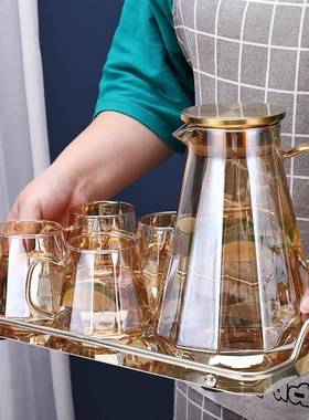 2色023新23354款高硼硅玻璃水壶 金不锈凉钢盖子大容量年果汁冷水