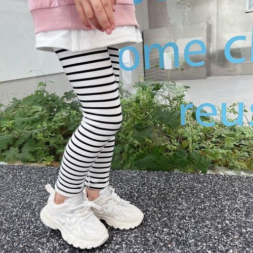无骨裤子女童打底裤春秋季条纹中小童新款L休闲儿童宝宝外穿带弹