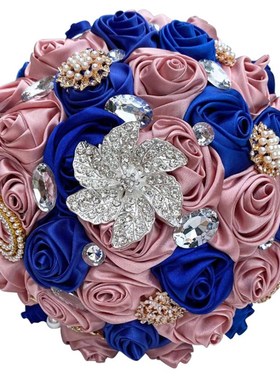 21cm婚礼新娘手捧花 欧式新款缎带仿真新娘手捧花束婚庆用品W373B