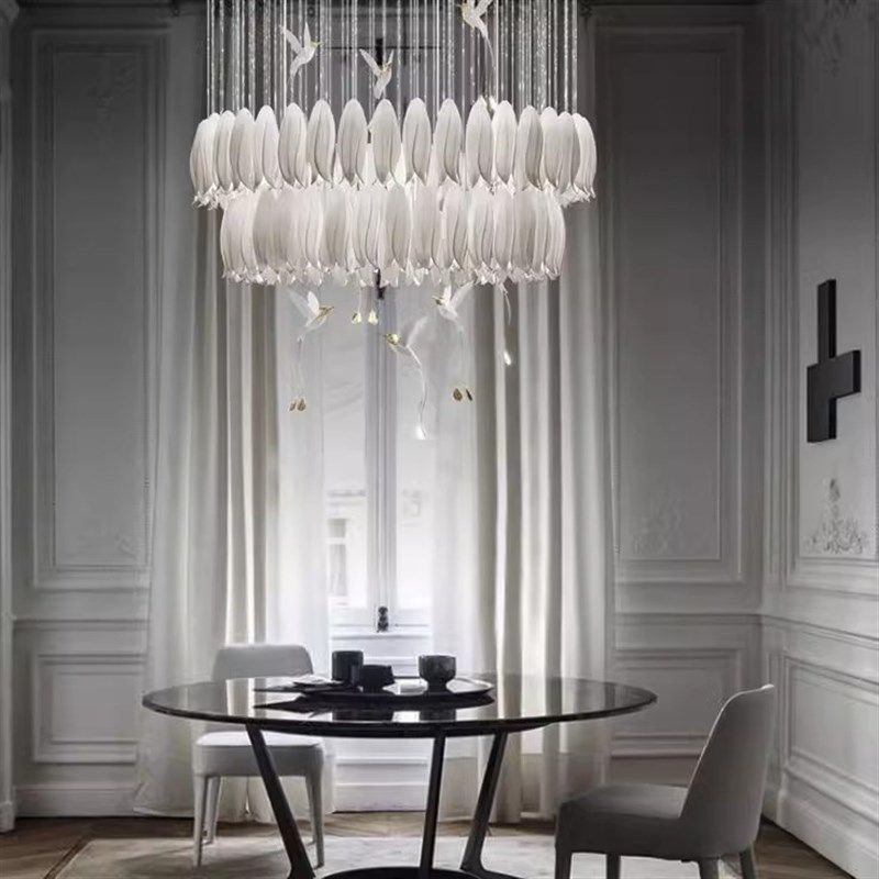 复式楼轻奢大吊灯楼梯挑空别墅中空定制工程吊灯陶瓷郁金香小鸟灯,家装灯饰光源,客厅吊灯,淘宝优惠券,粉丝福利购,淘宝优惠卷