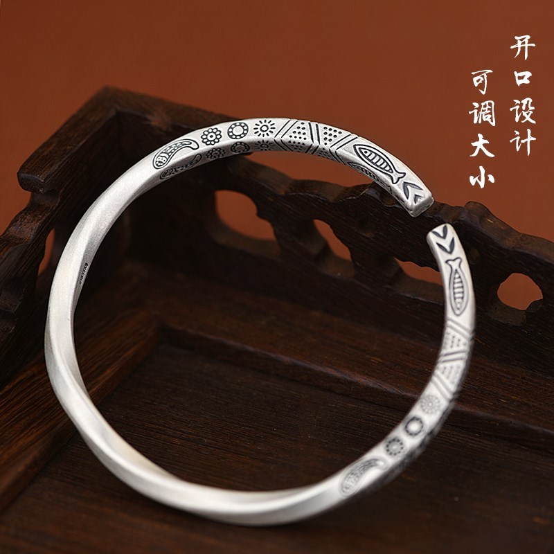 9999纯银莫比乌斯环手镯男女士森复古款系L男生银镯子生日礼物新