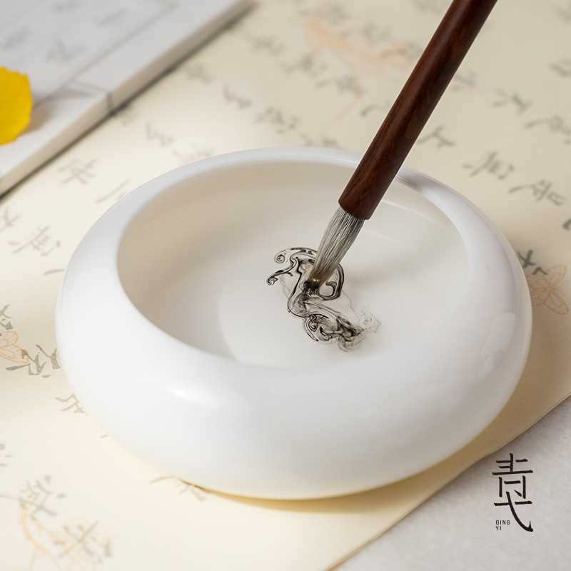雪国笔洗德化白瓷小笔洗初学者练毛笔字水碟墨碟墨汁墨海墨池墨盘