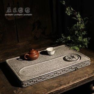 茶道 原莱亦舍回字纹茶台天然青石全手工雕刻茶盘家用简约新中式