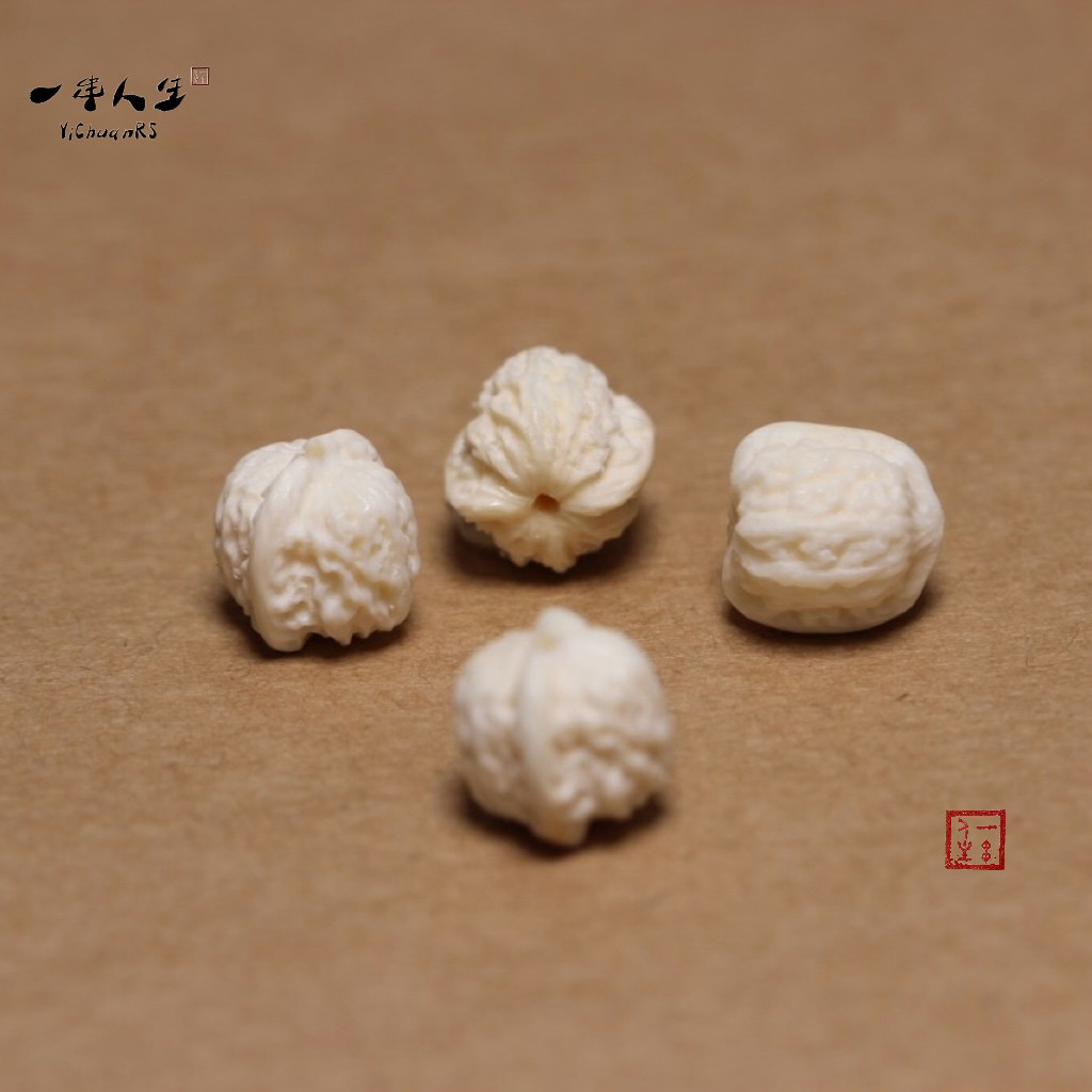 猛犸象牙雕刻文玩核桃手串隔珠编绳diy配饰顶珠单籽手工保真原色