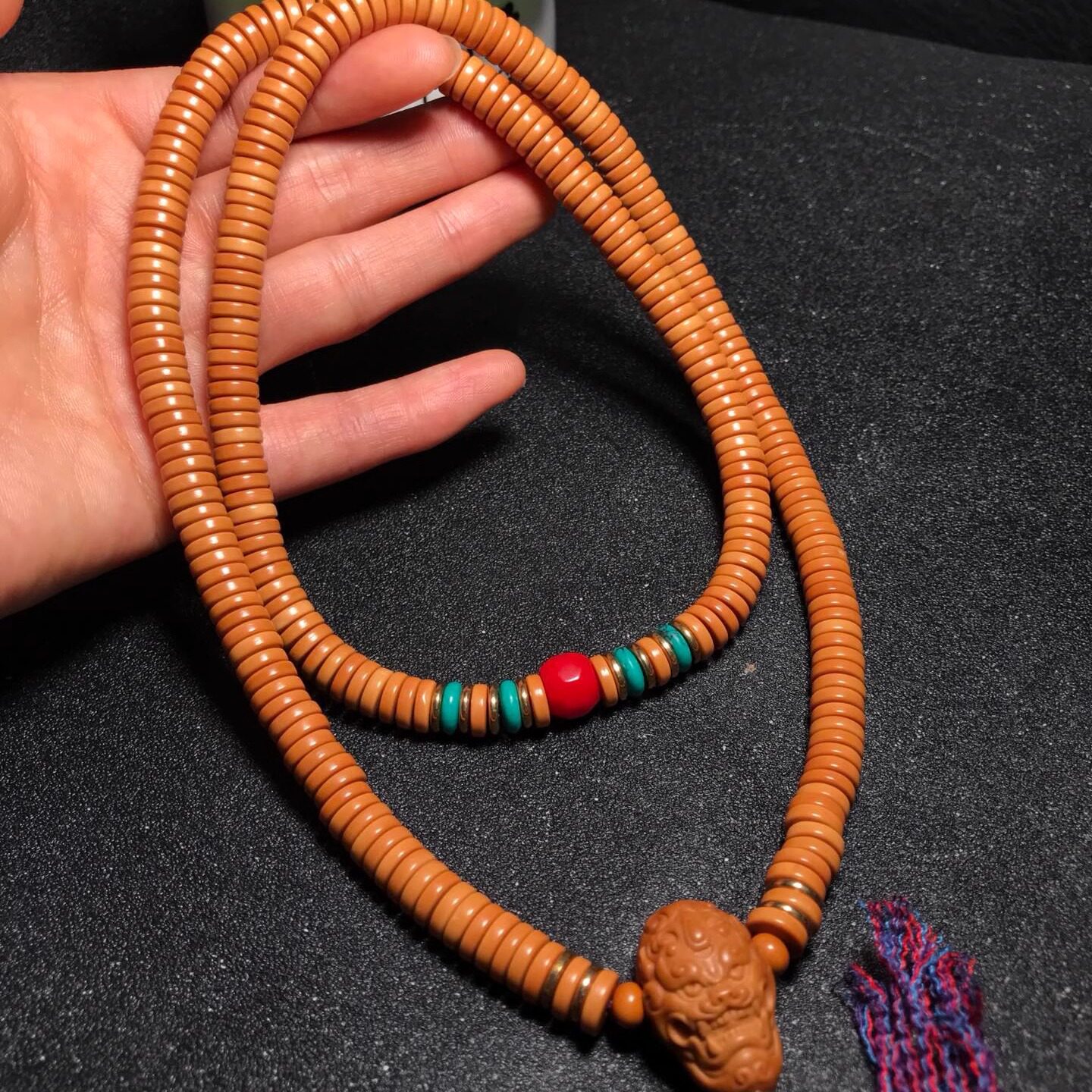 橄榄核直切手工药片珠108脖挂手串佛珠念珠文玩搭配核雕兽面三通