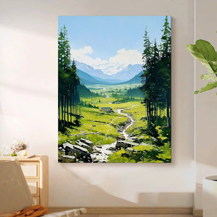 大芬村自然风景纯手绘油画绿色森林肌理画山水玄关装 饰画客厅挂画