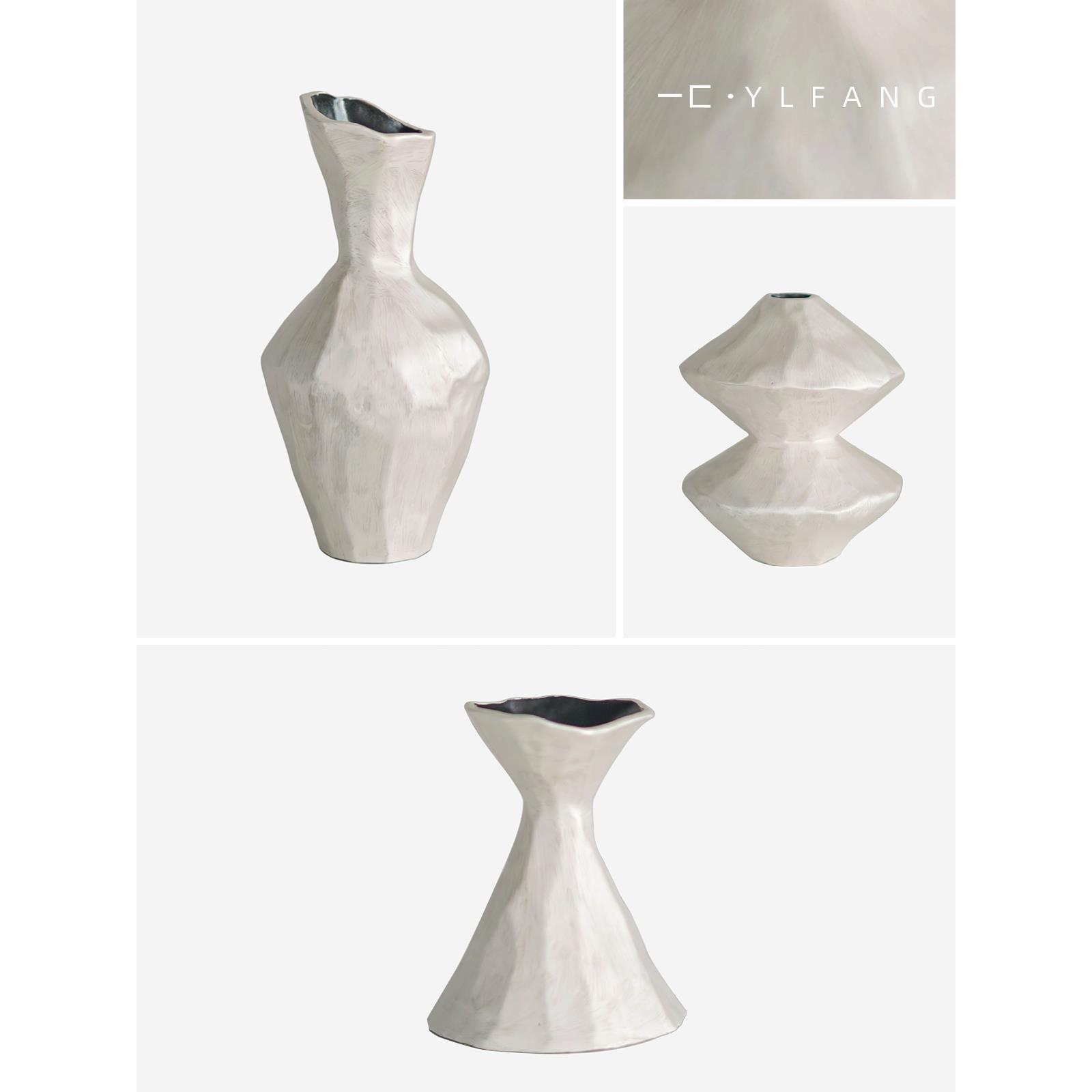 一匚 现代新中式银彩艺术陶瓷花瓶 样板间酒店设计师软装插花器