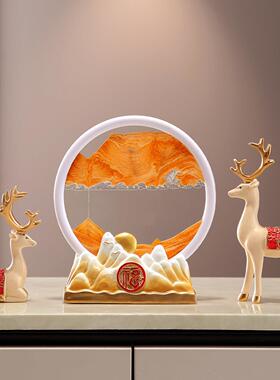 招财鹿流沙画 画摆件家居客厅酒柜装饰品玄关电视柜新房乔迁新居