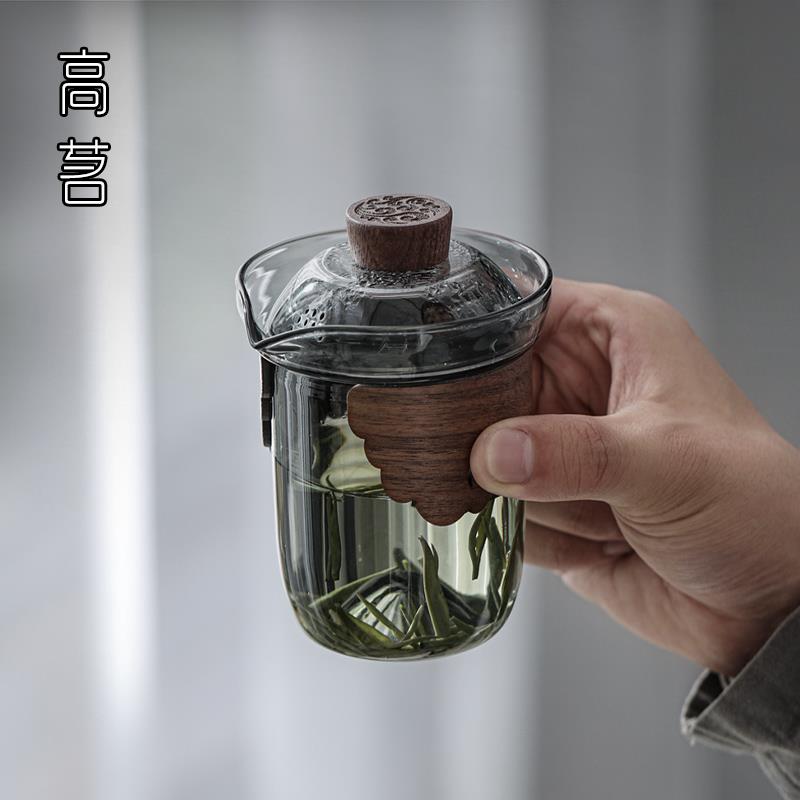 玻璃盖碗茶杯防烫手高档小号日式功夫茶具泡茶碗单个耐高温手抓壶