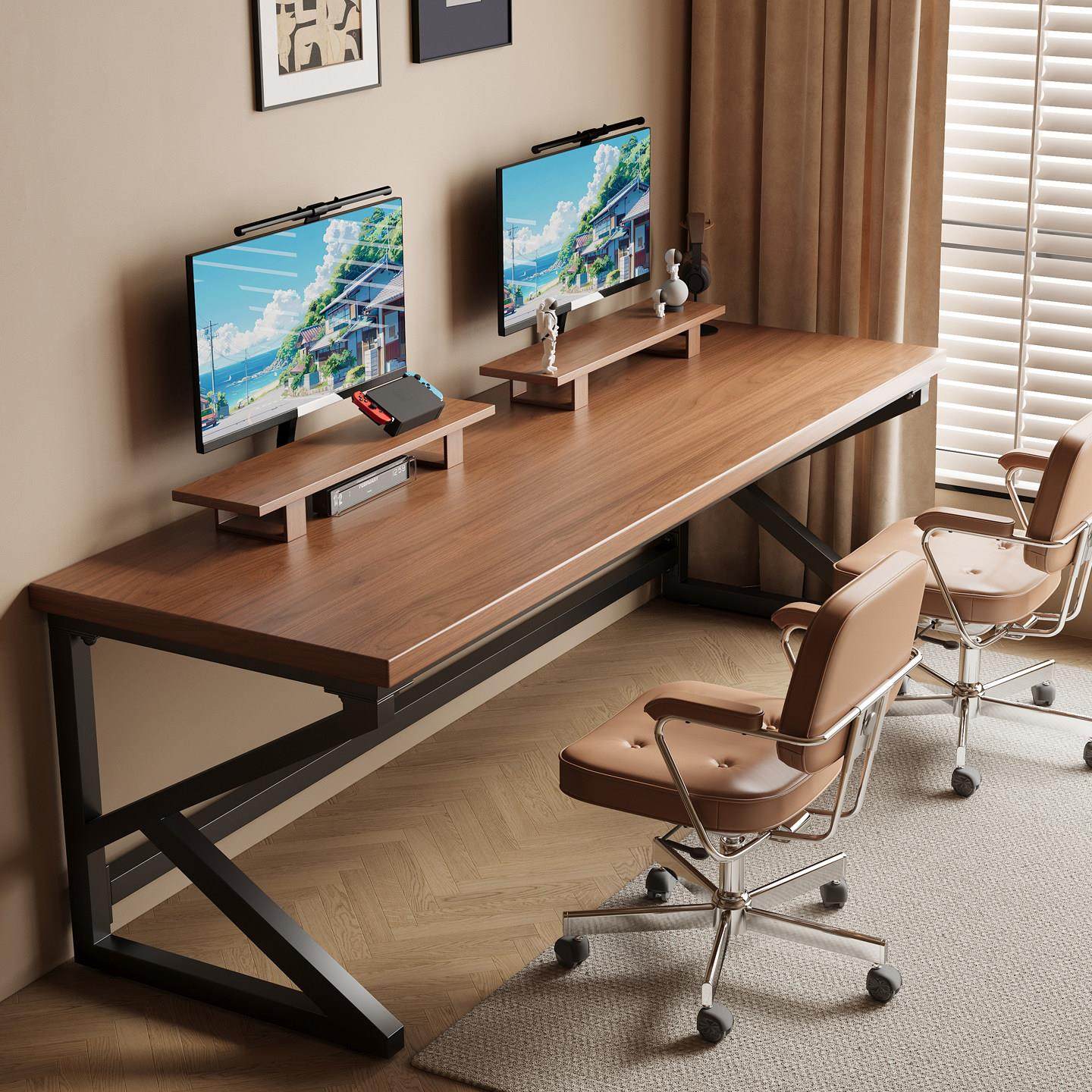 实木电脑桌家用书桌大板双人电竞桌子长条办公桌卧室学习桌工作台