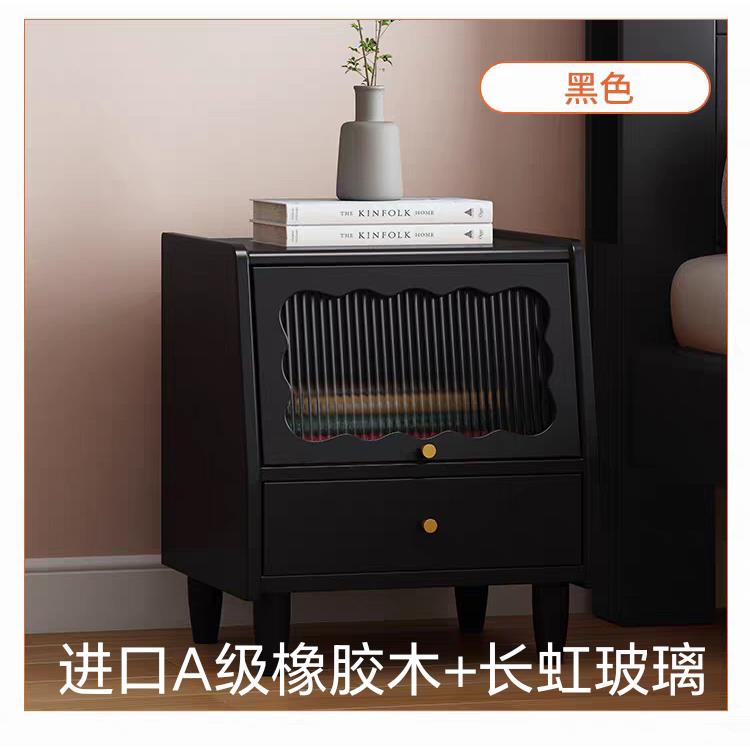 法式复古纯实木床头柜家用卧室小型橡木中古儿童创意收纳储物柜