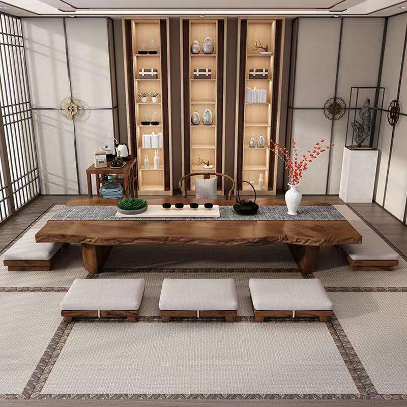 日式实木大板茶桌椅组合原木不规则泡茶台榻榻米禅意阳台坐地矮桌