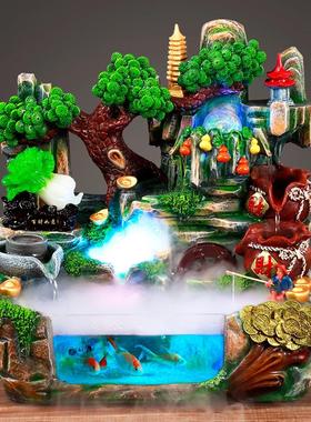 风水轮循环水客厅小型开业水景瀑布鱼缸假山流水摆件生财喷泉