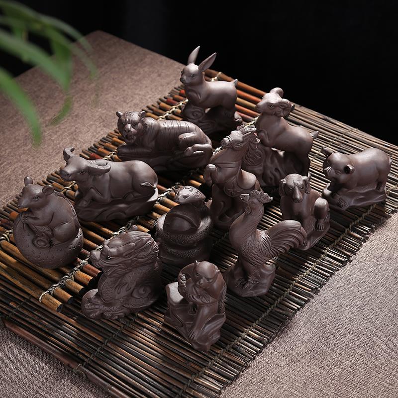 紫砂摆件 十二生肖鼠牛虎兔龙蛇马羊猴鸡狗猪精品茶具茶玩 包邮