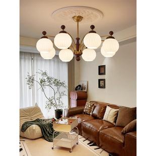 中世纪风格 客厅卧室餐厅吊灯灯豪华高端厅灯覆古胡桃色实木客厅灯