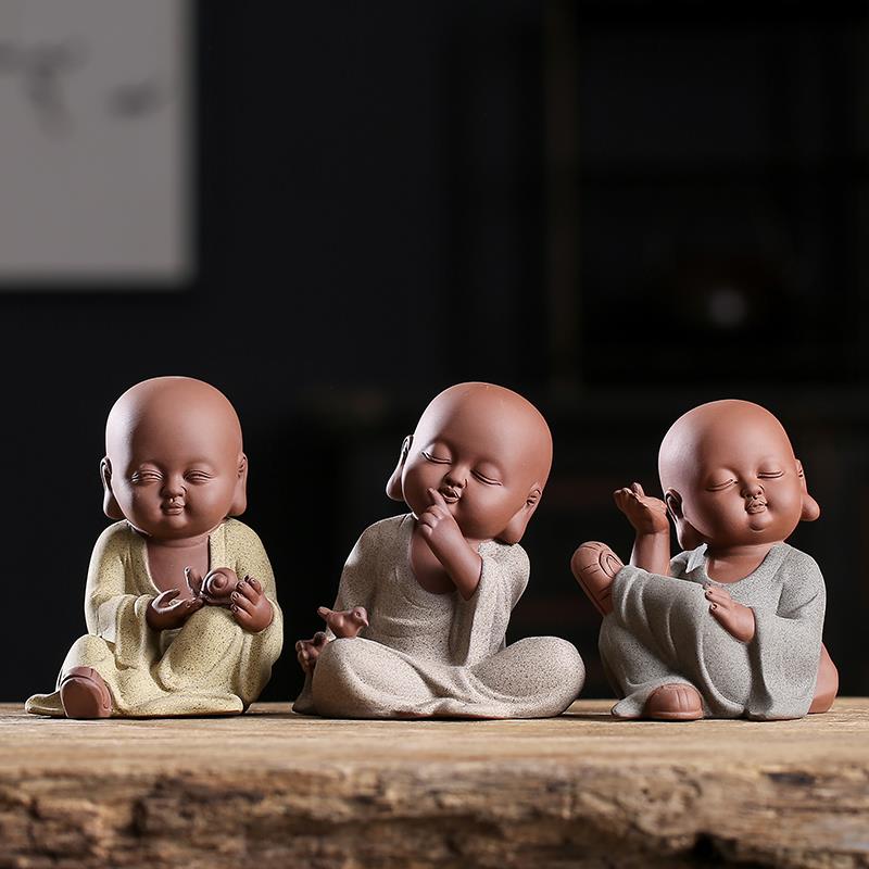 久造新中式紫砂禅意小和尚摆件家居饰品客厅玄关电视柜创意装饰品