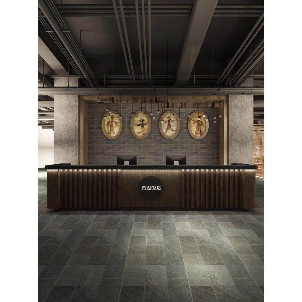 中式复古吧台桌收银台柜酒店火锅餐饮店民宿前台接待台服务台定制