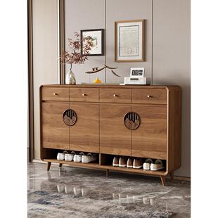 家庭入口鞋柜实木腿大容量新中式入口阳台储物柜现代简约门厅柜