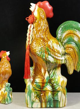 陶瓷大公鸡母鸡金鸡送宝家居卧室门厅摆件生肖鸡红色黄色鸡工艺品