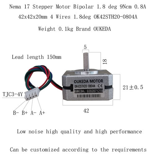 Nema 17 Stepper Motor Bipolar 1.8 deg 9Ncm 0.8A 42x42x20mm