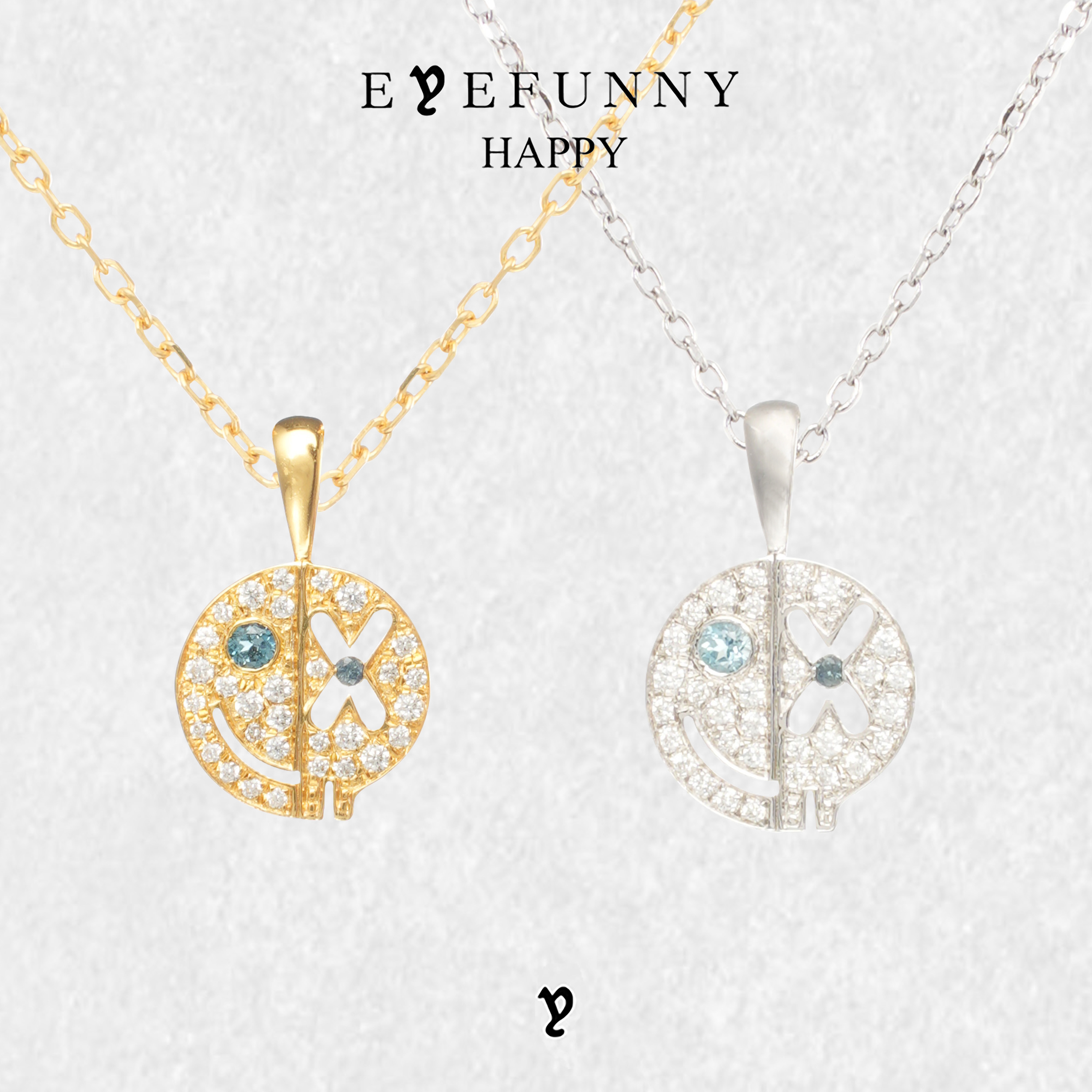 EYEFUNNY HAPPY爱凡尼18K金钻石骷髅笑脸吊坠男女潮流奢侈项链