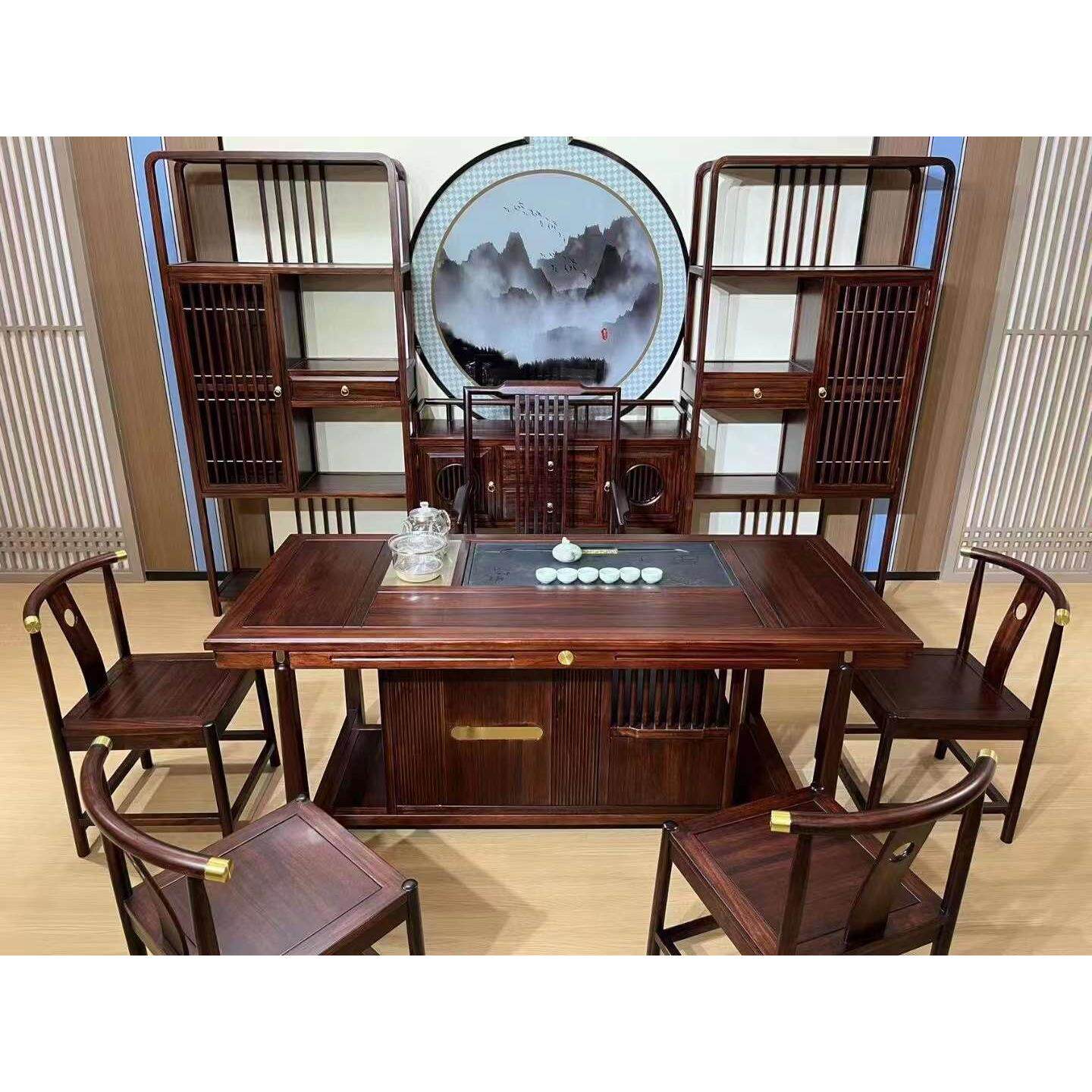 沙比利1.82米茶台全实木新中式茶桌办公家用客厅茶几功夫茶多功能