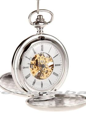 金属白色抛光双开盖机械怀表复古光面学生礼品纪念怀表