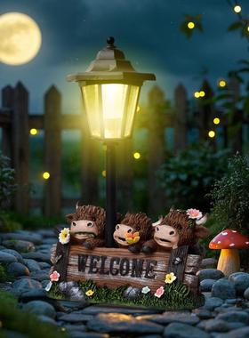 跨境创意三牛树脂太阳能户外灯家居庭院装饰灯摆件花园路径氛围灯