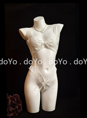 doYo情趣内衣女小胸性感蕾丝纯欲珍珠开裆制服连体睡衣白色qqny
