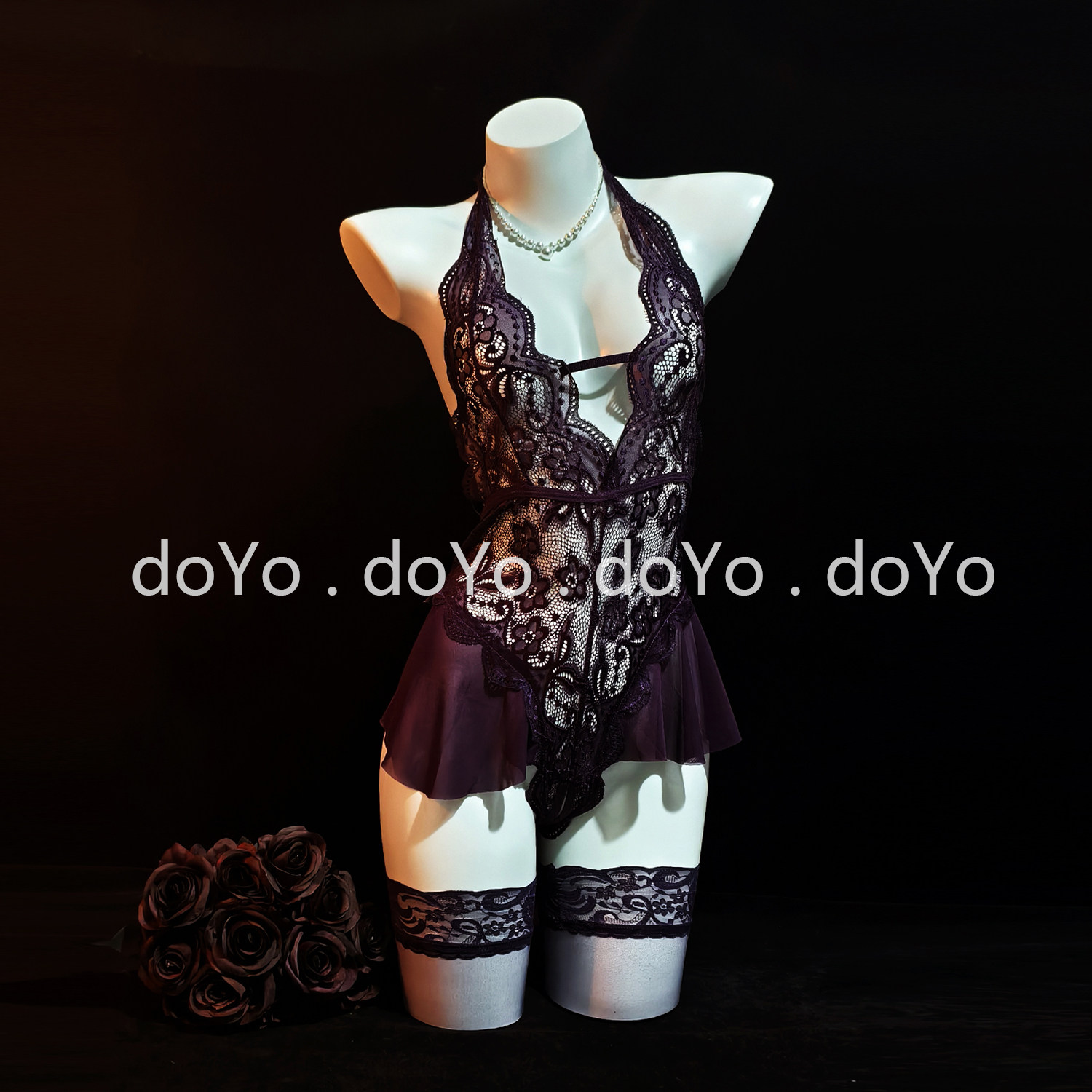 doYo情趣内衣2025新款性感小胸蕾丝开裆连体战袍睡衣qqny诱惑装女