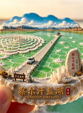 【青海察尔汗盐湖冰箱贴】万丈盐桥公路盐花盐晶文创文旅旅游磁贴