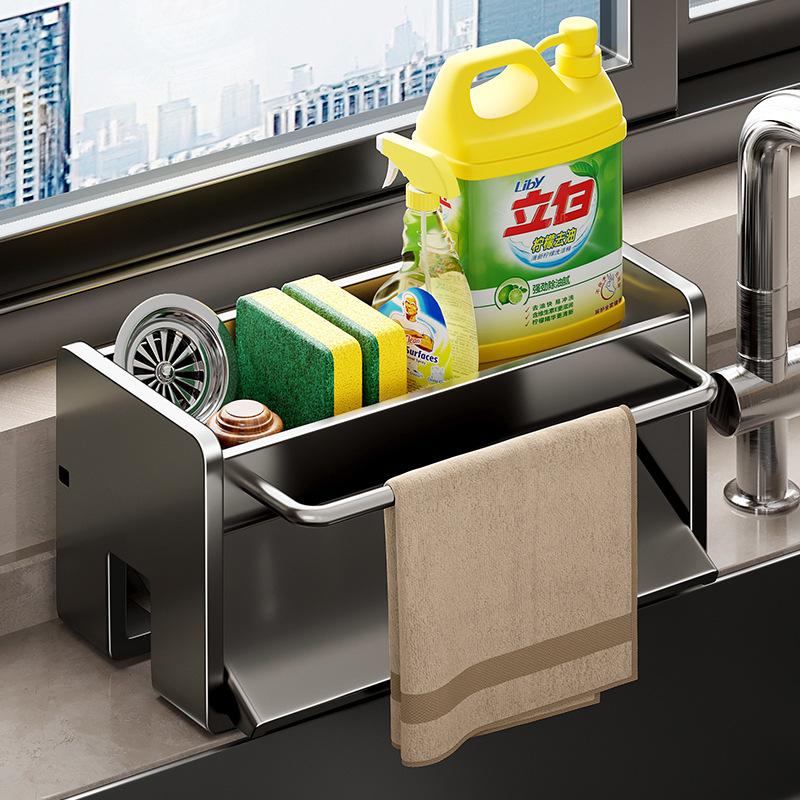 多功能碳钢厨房抹布置物架沥水海绵架水槽水龙头用品台面收纳