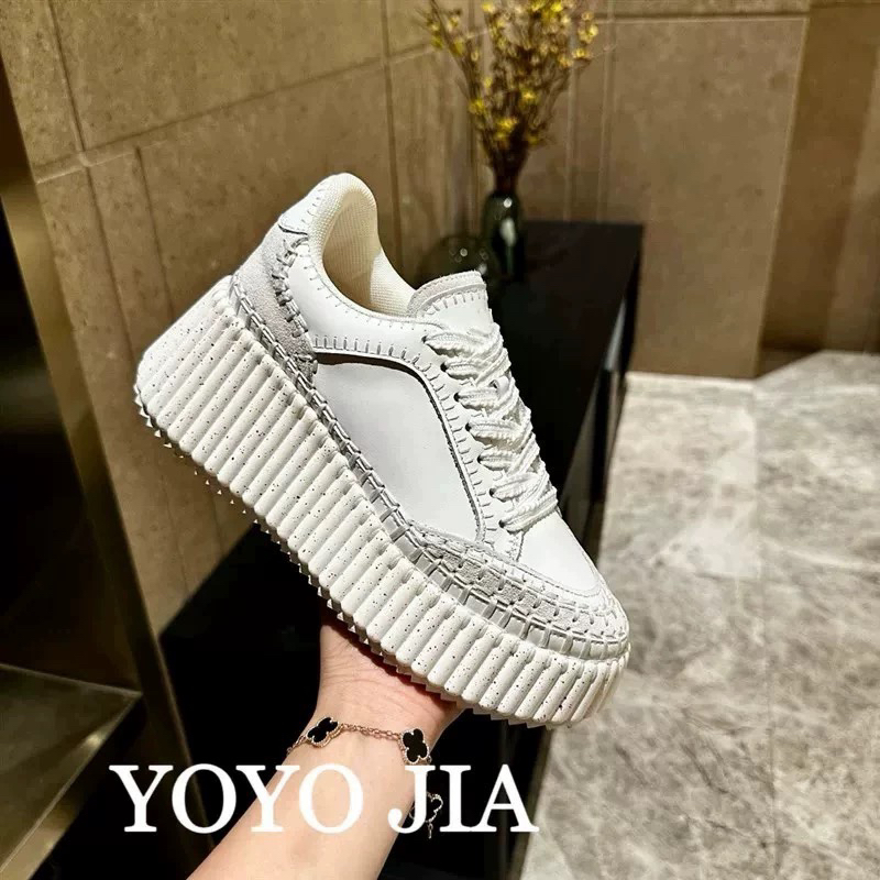 赵露思同款松糕厚底小个子增高手工缝制休闲瘦身羊皮小白鞋女搭配
