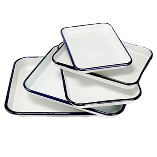 实验室加厚搪瓷方盘白色方形盘托盘带盖化工瓷盘调色盘茶盘菜盘