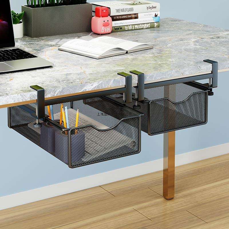 办公室悬挂桌下置物架抽屉式收纳神器抽拉挂篮工位整理桌底免打孔