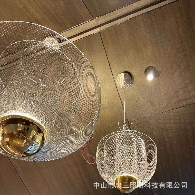 后现代轻奢网格艺术餐厅客厅灯设计师样板间酒店复式工程楼梯吊灯