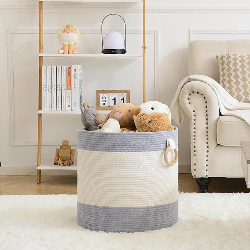 北欧棉线编织脏衣篮大容量玩具杂物脏衣服收纳筐子带把手脏衣篓桶